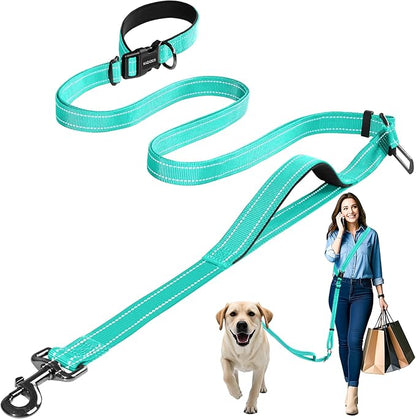 Kazazoo Hands-Free Dog Leash with Adjustable Length 6-9FT + Dual Padded Handles Reflective Safety for Walking, Jogging & Training | Suitable for Medium to Large Dogs & Puppies Green-L