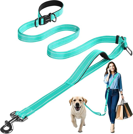 Kazazoo Hands-Free Dog Leash with Adjustable Length 6-9FT + Dual Padded Handles Reflective Safety for Walking, Jogging & Training | Suitable for Medium to Large Dogs & Puppies Green-L