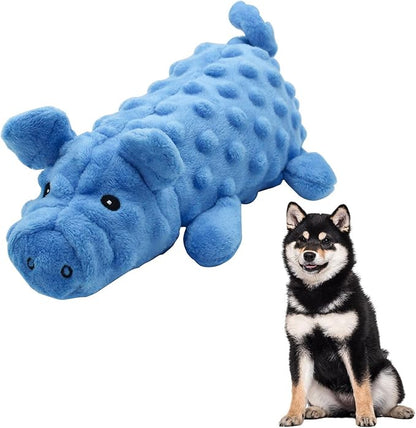 Andiker Dog Squeaky Toys, 10 in/24.5 cm Plush Dogs Toy Soft Dog Chew Toys in Pig Shape for Chewing Biting, Stuffed Puppy Toys with a 9.5 cm Squeaker and Crinkle Paper for All Breed Sizes Dogs (Blue)