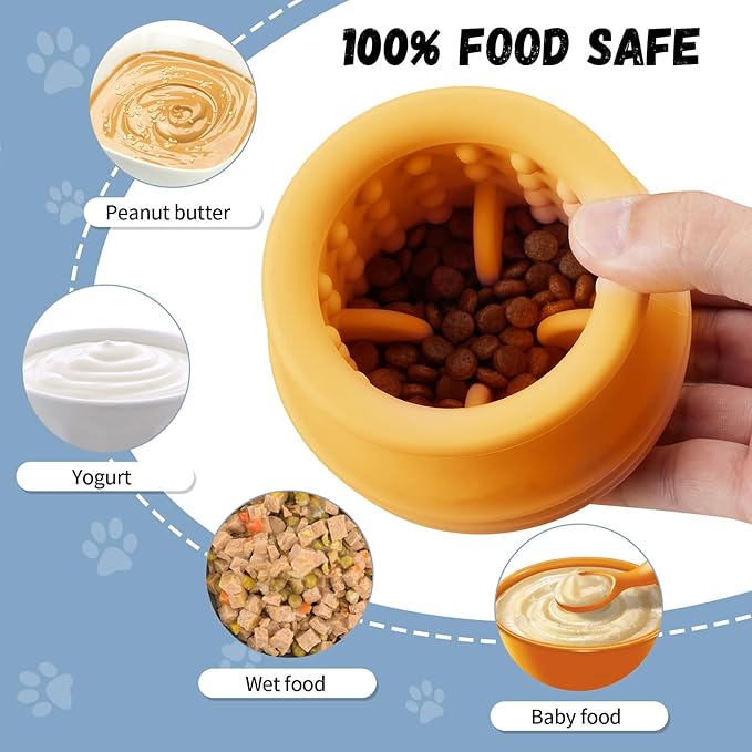 Treat Dispensing Dog Toy, Long-Lasting Interactive Puzzle Toys for Dogs, Stuffable Dog Enrichment Frozen Lick Treat Toy for Boredom, BPA Free Silicone Fetch Catch Chew Toy (Orange,M)