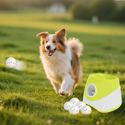 Automatic Dog Ball Launcher, Rechargeable Upgraded Dog Ball Throw Launcher Interactive Tennis Ball Thrower with 2.3in Balls, 3 Adjustable Distance Settings for Small Medium Dogs