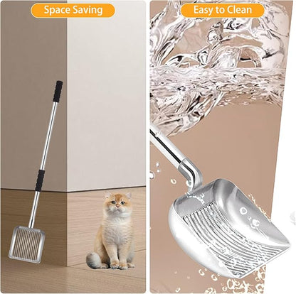 Cat Litter Scoop, Metal Cat Litter Scooper,Removable Long Handle cat Litter Scooper,Large Deep Shovel Litter Scoop with Foam Grip for Rapid Screening(16in-31in)
