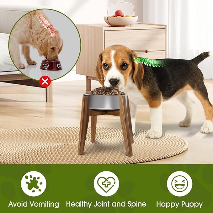 Elevated Dog Bowl Stand for Medium & Large Dogs, 11" Tall Raised Dog Bowl Stand Fits Up to 9" Bowls, Solid Acacia Wood Dog Bowl Holder, Single Elevated Dog Feeding Station (Stand Only)