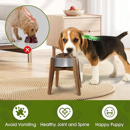 Elevated Dog Bowl Stand for Medium & Large Dogs, 11" Tall Raised Dog Bowl Stand Fits Up to 9" Bowls, Solid Acacia Wood Dog Bowl Holder, Single Elevated Dog Feeding Station (Stand Only)