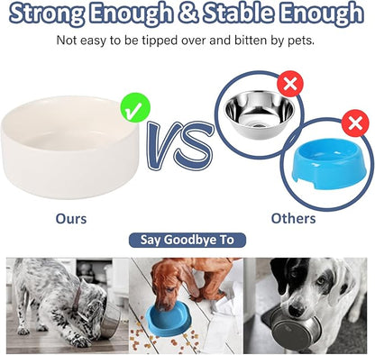 Ceramic Cat Bowl Dog Dish - Small Pet Feeding Bowl for Cats and Puppies - Microwave and Dishwasher Safe - 16.23 oz - 480ml - White