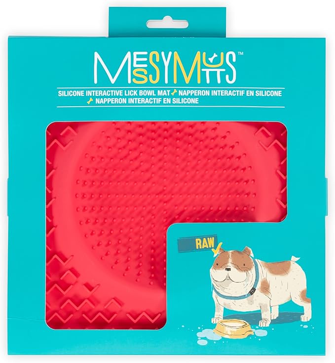 Messy Mutts Silicone Therapeutic Licking Bowl Mat | 10" x 10" | Slow Feeder Mat for Boredom & Anxiety | Lick Pad for Dogs & Cats (Watermelon)