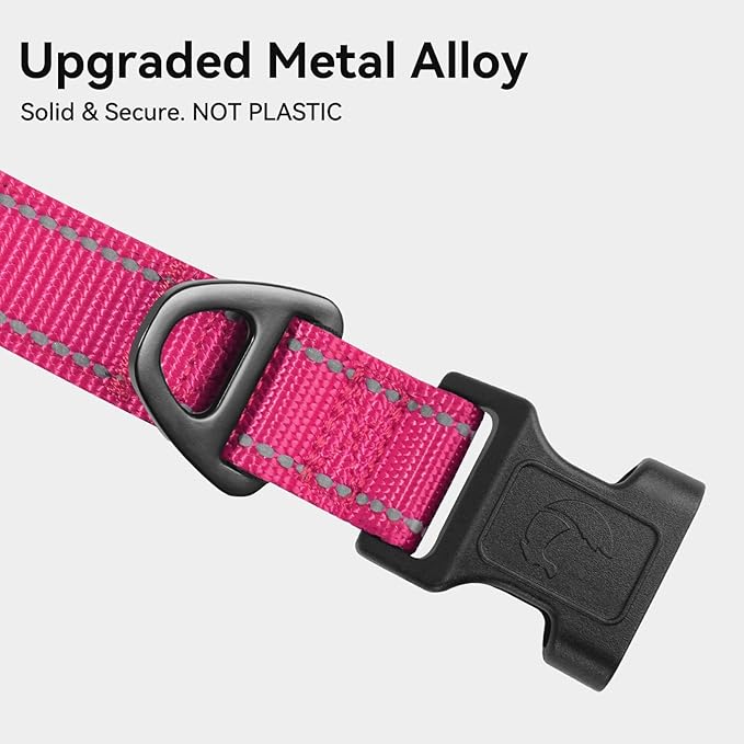 Joytale Reflective Dog Collar, Soft Neoprene Padded, Metal D-Ring, Nylon Pet Collar Adjustable for Puppy and Small Dogs, Hotpink, XS