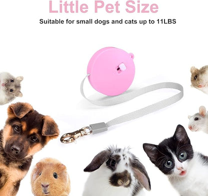 Retractable Dog Leash for Small Dogs Cats up to 11lbs with 6.5ft Anti-Pull Strong Nylon Tape, Hands Free, Mini and Portable Walking Leash with Wrist Strap, One-Hand Brake, Pink Round