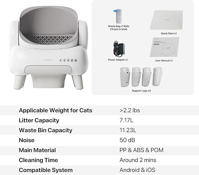Neakasa M1 Plus Lite Open-Top Self Cleaning Cat Litter Box, Automatic Cat Litter Box with APP Control, Upgraded Safety Protection, Odor Control, Includes 1 Roll Waste Bag