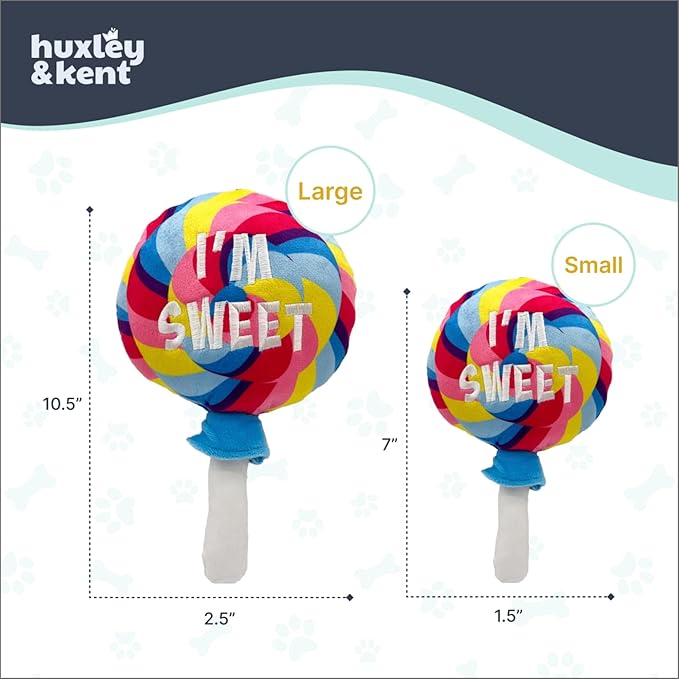 Huxley & Kent Funny Dog Toy w/Squeaker – Power Plush Squeaky Dog Toys for Small, Medium & Large Dogs – Soft Stuffed Animal for Indoor Play & Fetch - I'm Sweet Lollipop, Large