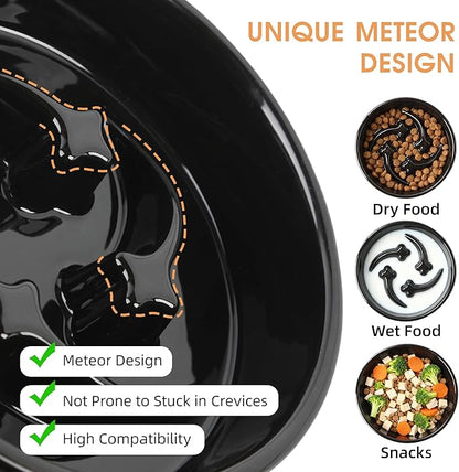 Ceramic Slow Feeder Dog Bowls Small Breed, 0.6 Cups Slow Eating Dog Bowl, Anti-Gulping Puppy Food Bowl Reduce Choking, Puzzle Maze Design Pet Dishes for Fast Eaters, 6.3 inch - Black