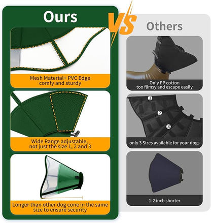 Soft Dog Cone Collar for Dogs After Surgery, Transparent Breathable Pet Recovery Collar for Large Medium Dogs, Adjustable Dog Cone Collar, Elizabethan Collar (S, Dark Green)