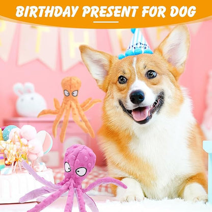 2 Pcs Octopus Dog Toys, No Stuffing Squeaky Dog Toys Chew Toys for Dogs Puppy Toys Indestructible Dog Toy for Small & Medium & Large Dogs (Purple,Orange)