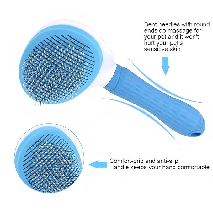 Dog Cat Shedding Brush, Self Cleaning Deshedding Tool for Undercoat, Grooming Rake for Long Short Hair Pets, Skin Friendly Fur Remover
