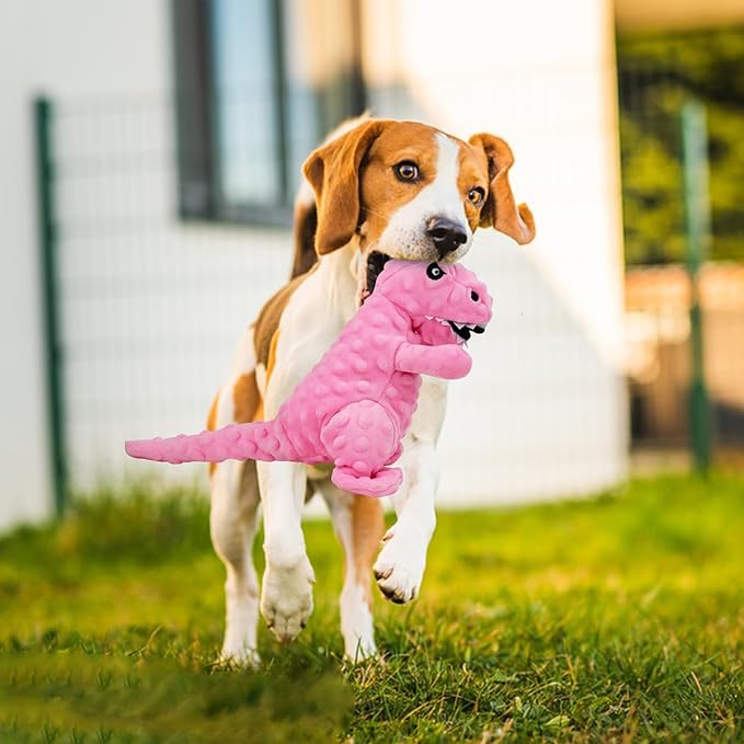 Andiker Dog Squeaky Toys, 8.66 in Plush Dogs Toy Soft Dogs Chew Toys in Dinosaur Shape for Chewing Biting Stuffed Dog Toys with a 3.93 in Squeaker and Crinkle Paper for All Puppy (Green)