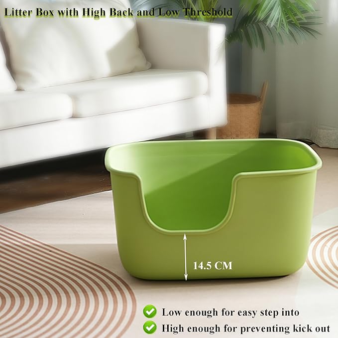 Vealind Large Cat Litter Box for Indoor Cats High Sided and Low Entry Litter Box 22.2"×14.9"×12" Tall Litter Boxes with High Back Deep Wall XL Cat Litter Boxes (Green)