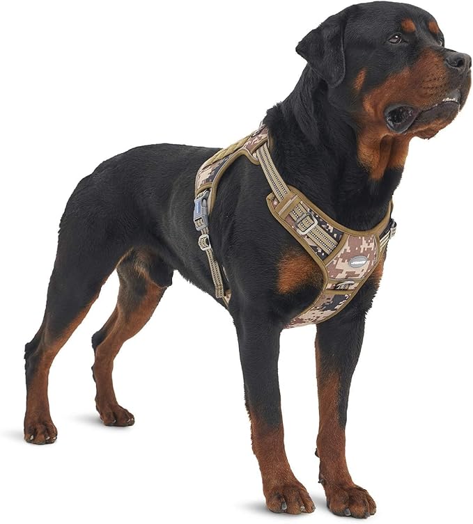 AUROTH Tactical Pet Harness for Large Dogs No Pull Adjustable, Reflective Working Training Easy Control Vest Military fpr Service Dog Desert Camo L