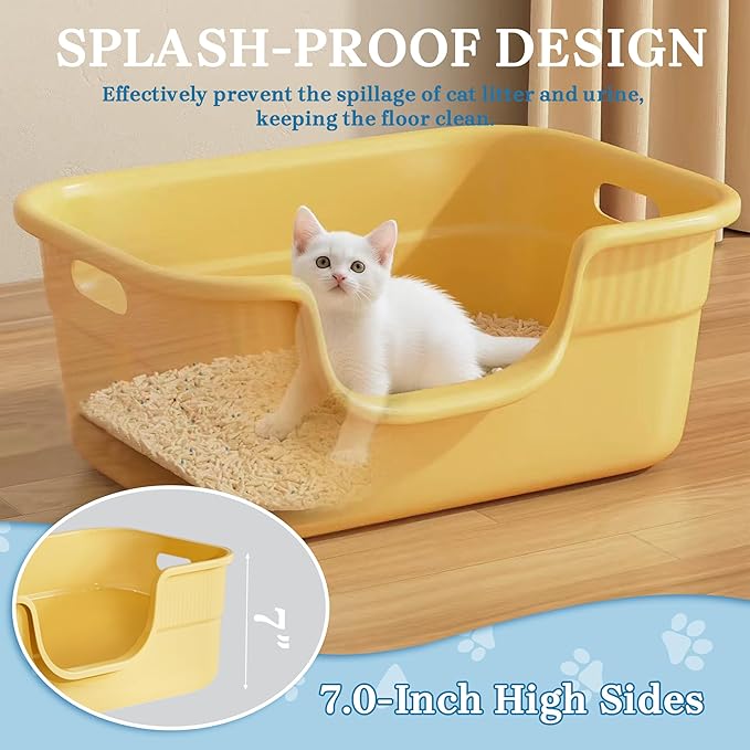Low Entry Kitty Litter Box for Small Cats, Kittens Litter Boxes with High Sides, Open Top, Anti-Splash Plastic Litter Pan for Medium Pets, Easy to Clean, 16.5" L*11.8" W*7" H (Green)