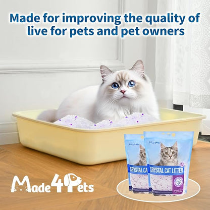 Made4Pets Cat Litter Crystals, Non Clumping Cat Litter Odor Control Kitty Litter Non Clumping No scooping Low Dust, Low Tracking, Lightweight, Dehydrates Waste, Lavender – 8.6 lbs (2 x 4.3 lb Packs)