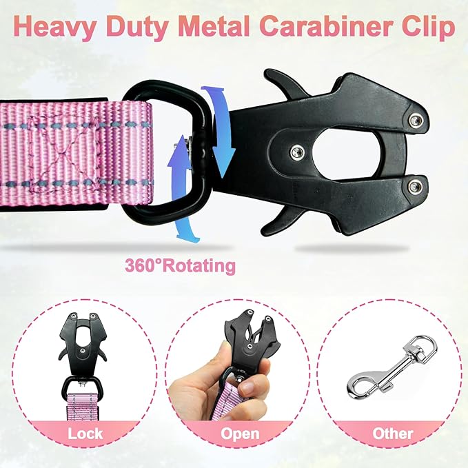 Heavy Duty Hands Free Dog Leash with Quick Release Carabiner and Adjustable No Pull Bungee Dog Running Waist Leash，for Walking and Training with Car Seat Belt 4-6FT (Pinkish Yellow)