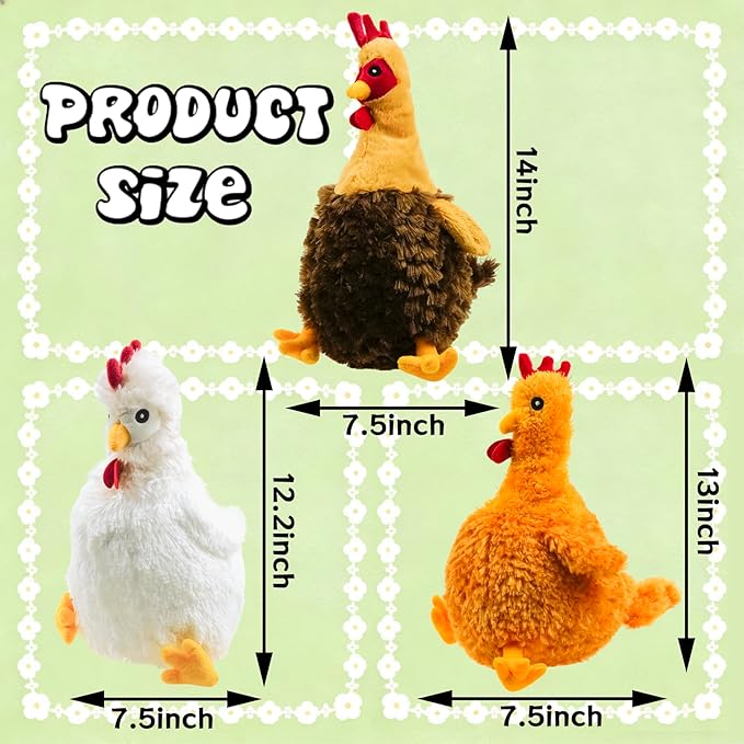 3 Pack Squeaky Stuffed Dog Toys – Fat Plush Chicken Chew Toy, Cute & Funny Interactive Puppy Toy for Small, Medium & Large Dogs(Orange Chick)