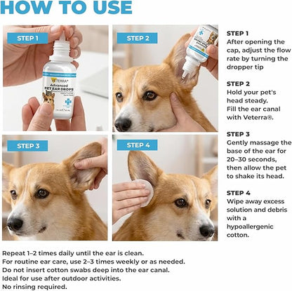 Dog and Cat Ear Cleaning Solution for Dog & Cat – Vet Recommended Ear Cleaner, Helps Remove Wax & Odor, Supports Healthy Ears, Gentle No-Rinse Formula - 1 Oz - 30 Ml