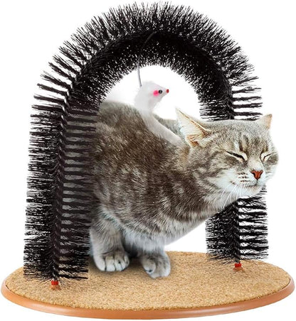 Cat Self Groomer Brushes for Indoor Cats, Cat Face Scratcher Brush Arch Scratching Board Scratch Pad Massager for Shedding, Head Hair Grooming Posts for Rubbing Deshedding w/Cute Kitten Toy