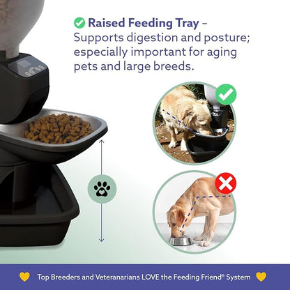 Feeding Friend® Automatic Dog & Cat Food Feeder with Water Dispenser – Smart Pet Feeder with Portion Control, OLED Display, Anti Jam Design, Battery Operated Dispenser for Medium Pets 15-30 - Black