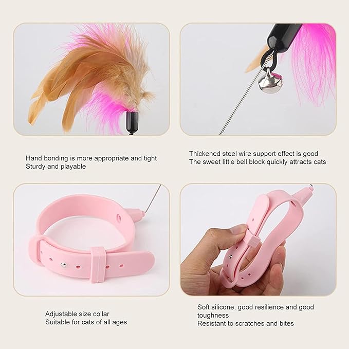 Pet Feather Wand - Flexible Feather Teaser with Wire | Interactive Cat Wand Feathers, Steel Wire Cat Toy Wand, Flying Feather Cat Catcher, Colorful Cat Wand String for Kitten Exercising Chasing