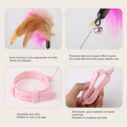 Pet Feather Wand - Flexible Feather Teaser with Wire | Interactive Cat Wand Feathers, Steel Wire Cat Toy Wand, Flying Feather Cat Catcher, Colorful Cat Wand String for Kitten Exercising Chasing