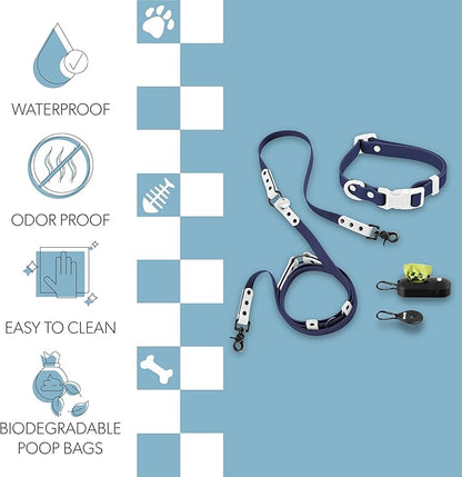 WLK1004J-5SET Luna Small 8FT Adjustable 6-in-1 Waterproof Hands-Free Leash and Collar with LED Flashlight, Bag Dispenser, and Poop Bag Holder, Highball