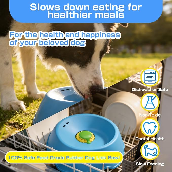 Slow Feeder Dog Bowls Interactive Dog Licking Toy & Lick Bowl for Dogs, Large Capacity Non-Slip Dog Lick Bowl for All Dogs & Cats (1, Blue&Blue)