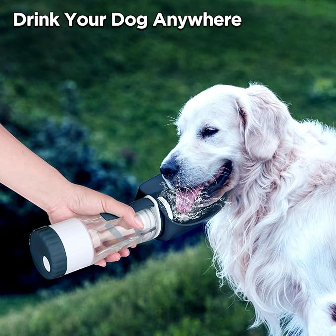 Uppetly Dog Water Bottle, Pet Water Bottle with Food Container and Drinking Feeder, Leak Proof, BPA-Free, Portable Foldable Puppy Water Cup Dispenser for Outdoor Walking, Travel, Small Dark Blue