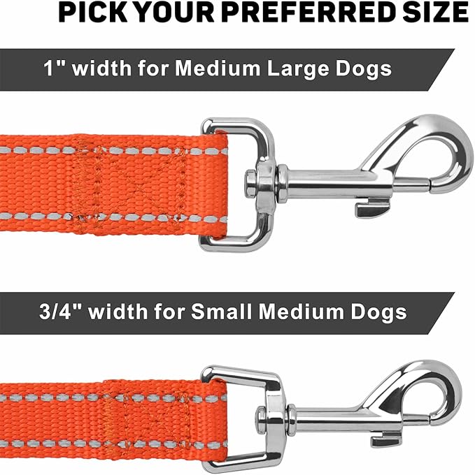 Reflective Dog Leash 6ft Soft Padded Handle Nylon Lead for Medium & Large Dogs, Durable Walking Training Leash for Night Safety (Orange,1Inch Wide)