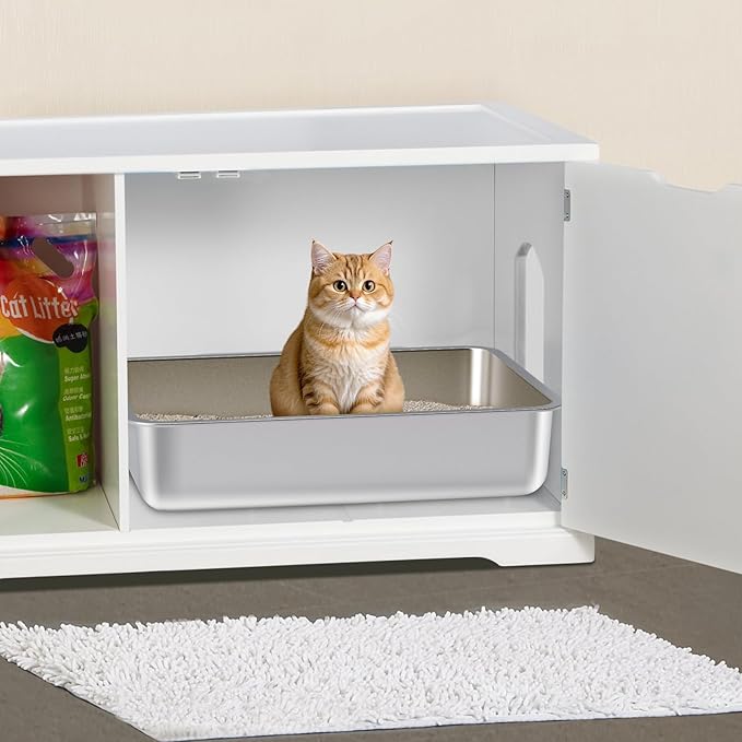 Stainless Steel Litter Box, Metal Litter Boxes for Kittens,Small Litter Box 2 Pack,17.5" x 13.5" x 4",Easy Entry, Easy Clean Non Stick No Smell for Kitty/Rabbits