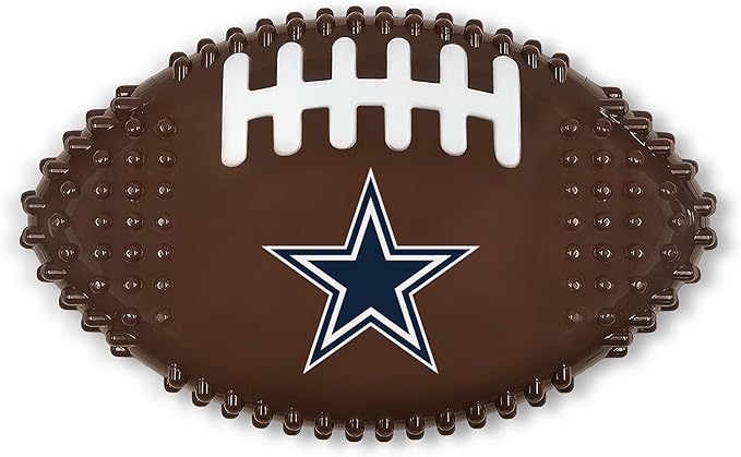 NFL Dallas Cowboys Mega- Chew Hard Nylon Bacon-Flavored Dog Bone Football Chew Toy Interactive Tasty Fun Dog Chewy Toys Indestructible Strong Durable Tough Pet Biting Playtoy for Aggressive Chewers