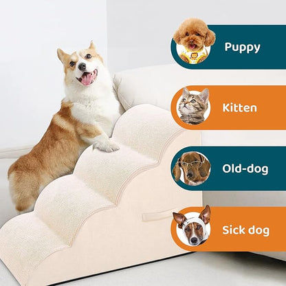 Steps for Small Dog, Dog Stairs for High Beds and Couch, 20" 4-Step High Density Foam Pet Stairs for Dogs Injured, Older Dogs Cats, Pet with Joint Pain (Beige)