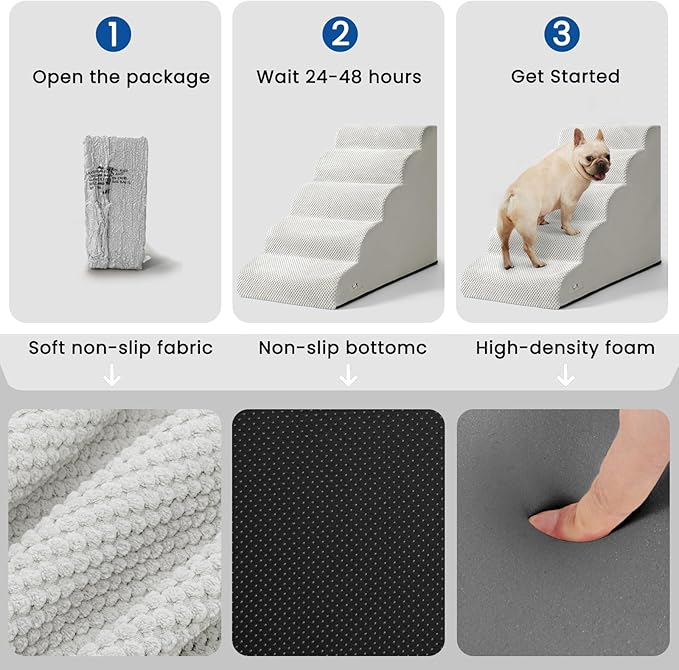 5 Step Dog Stairs for High Bed – Pet Steps for Small Dogs, Non-Slip Dog Ramp with Washable Cover, Pet Ladder for High Beds,Light Grey