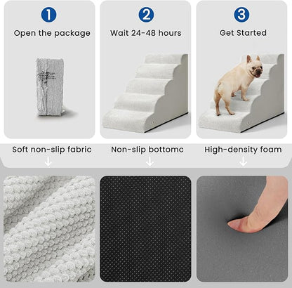 5 Step Dog Stairs for High Bed – Pet Steps for Small Dogs, Non-Slip Dog Ramp with Washable Cover, Pet Ladder for High Beds,Light Grey