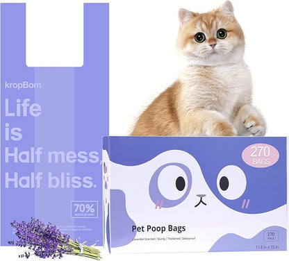 270 Count Cat Litter Bags Lavender Scented with Handles, Disposable Litter Bags for Pet Poop, Extra-Thick Kitty Waste Bags Easy Tie Leak-Proof Strengthen