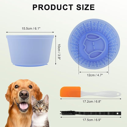 Slow Feeder Dog Bowls, Silicone Dog Lick Bowl with Brush & Scraper, Non-Slip Base Slow Feeder for Anxiety Alleviating & Oral Health, Sky Blue