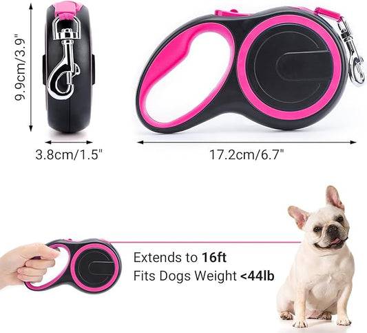 Segarty Pink Retractable Dog Leash, 16ft Heavy Duty Walking Dog Leash for Medium Small Dogs up to 44lb, Anti-Slip Handle 360°Tangle-Free Nylon Tape, One-Handed One Button Lock and Release