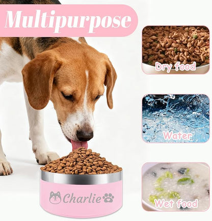 Personalized Dog Bowls with Name, Engraved Stainless Steel No Slip Food Water Bowl for Dogs Cats,Custom 25oz/35oz/53oz Bowl for Small/Medium/Large Pets
