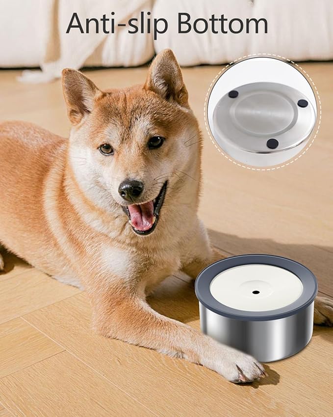 No Spill Water Bowl for Dogs, 2L Large Stainless Steel Slow Drinking Water Dish Dispenser, Spilling Drip & Splash Proof Slobber Stopper for Messy Drinkers