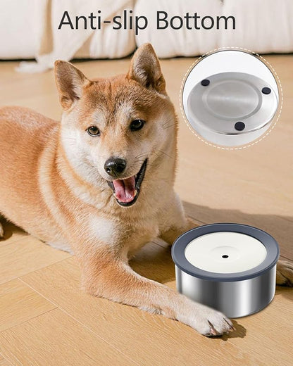 No Spill Water Bowl for Dogs, 2L Large Stainless Steel Slow Drinking Water Dish Dispenser, Spilling Drip & Splash Proof Slobber Stopper for Messy Drinkers