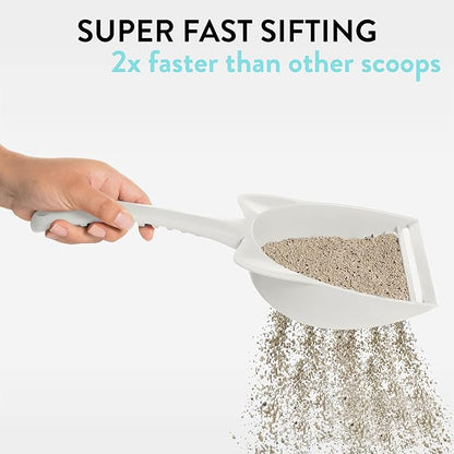 CatGuru Cat Litter Scoop, Jumbo Litter Scoop, Litter Scooper with Deep Shovel & Long Handle, Super Fast Sifter, Durable Kitty Litter Scoop, Cat Stuff, Kitten Supplies (White)