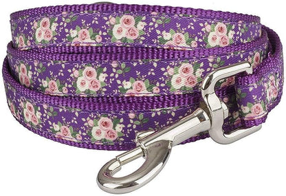 Purple Floral Print Dog Leash - 4Ft Durable Nylon for Medium & Large Dogs, Lightweight (M, Purple Floral)