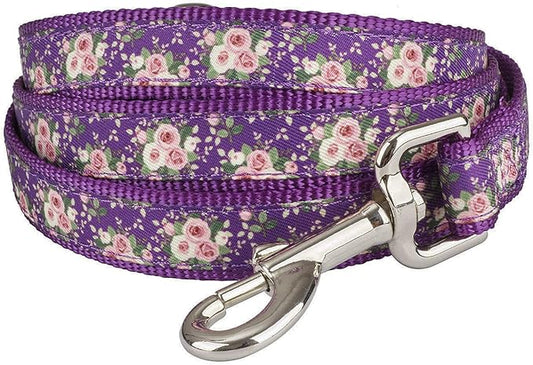 Purple Floral Print Dog Leash - 4Ft Durable Nylon for Medium & Large Dogs, Lightweight (M, Purple Floral)