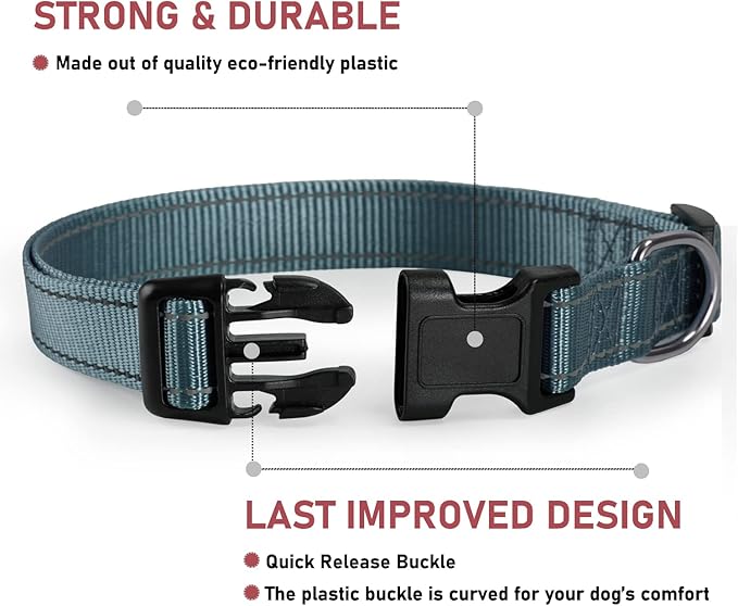 Reflective Dog Collar with Buckle Adjustable Safety Nylon Collars for Small Medium Large Dogs, Grey S