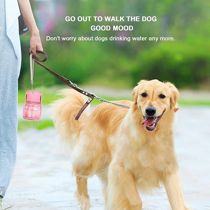 Foldable Dog Water Bottle, 2in1 Portable Leak Proof Puppy Drinking Bottle Dispenser for Puppy Small Medium Large Dogs, Dishwasher Safe Pet Accessories for Outdoor Traveling (Pink,12oz)